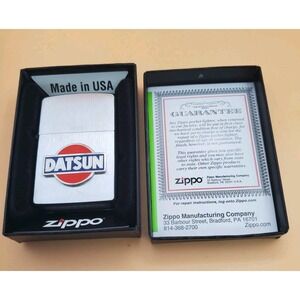 Zippo Lighter With A Datsun Emblem Silver And Black,  Unused